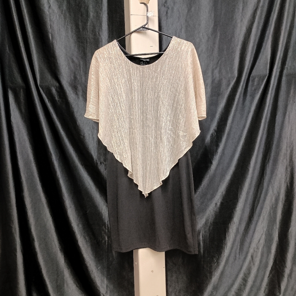 Enfocus Studio Black and Gold Asymmetrical Cocktail Dress